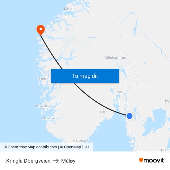 Kringla Øbergveien to Måløy map