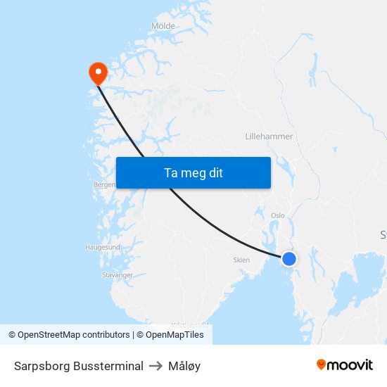 Sarpsborg Bussterminal to Måløy map