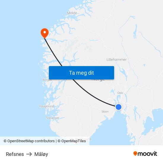 Refsnes to Måløy map