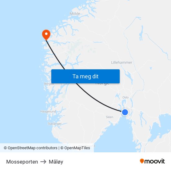 Mosseporten to Måløy map