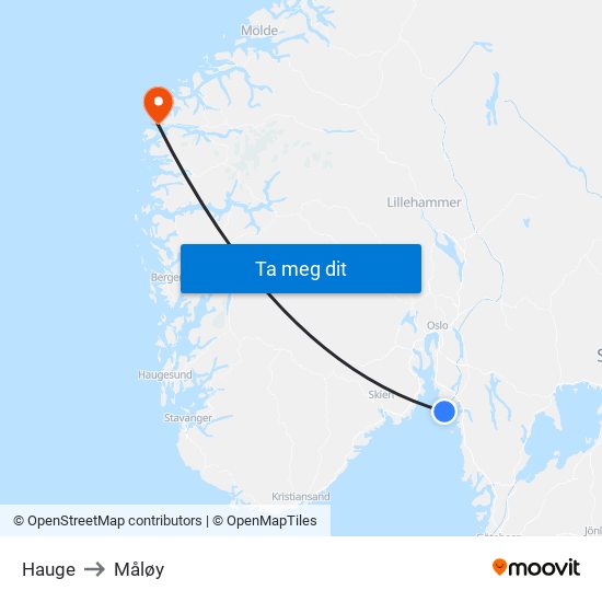 Hauge to Måløy map