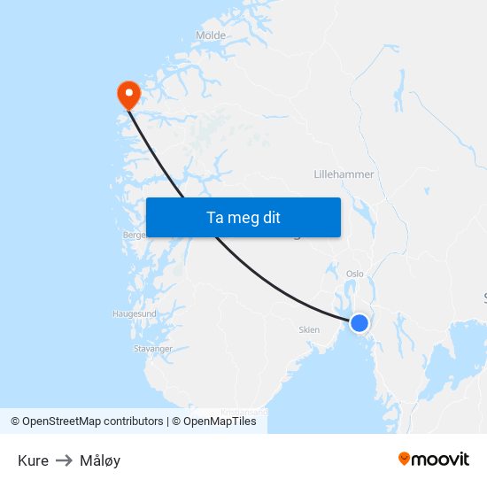 Kure to Måløy map