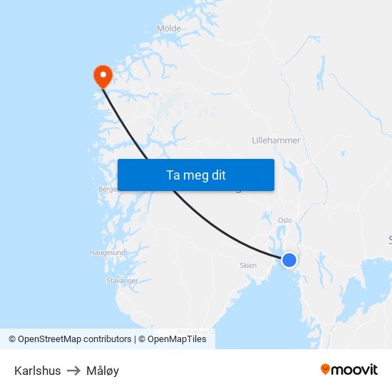 Karlshus to Måløy map