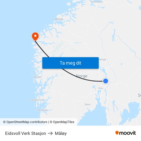 Eidsvoll Verk Stasjon to Måløy map