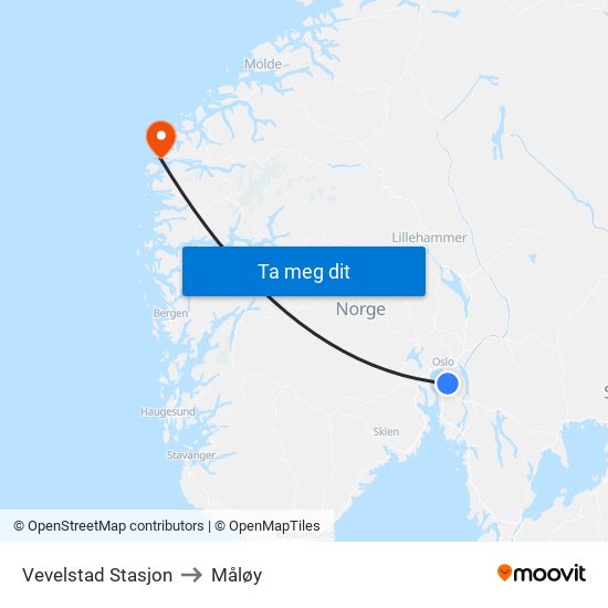 Vevelstad Stasjon to Måløy map