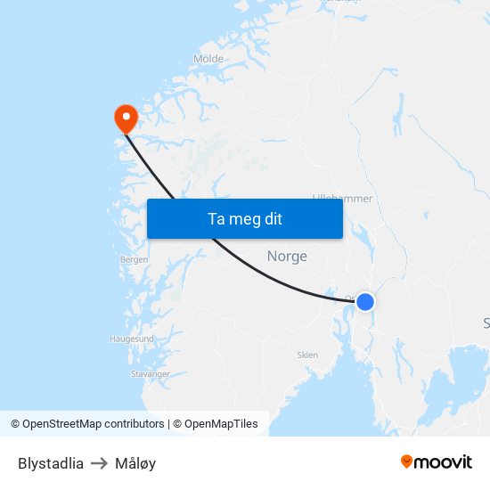Blystadlia to Måløy map