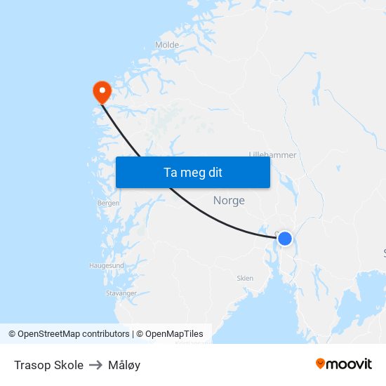 Trasop Skole to Måløy map