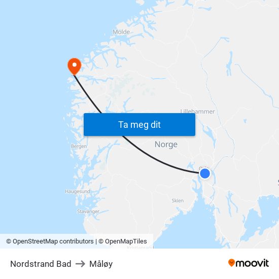 Nordstrand Bad to Måløy map