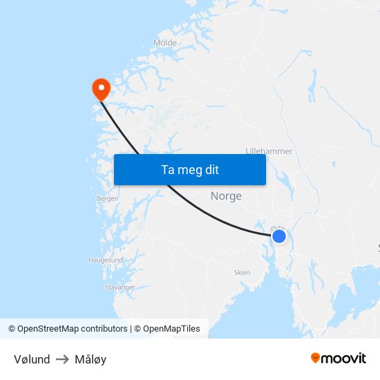 Vølund to Måløy map