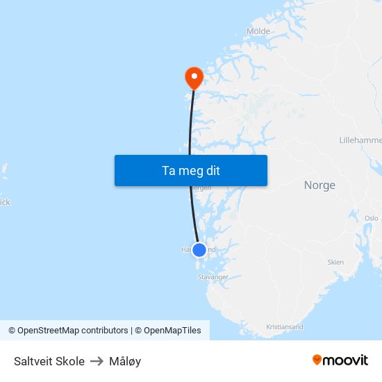 Saltveit Skole to Måløy map