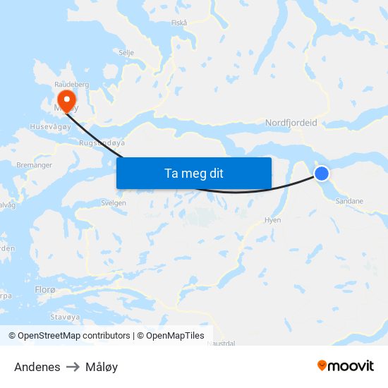 Andenes to Måløy map