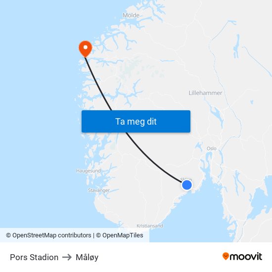 Pors Stadion to Måløy map