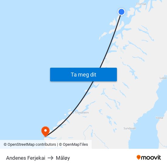 Andenes Ferjekai to Måløy map