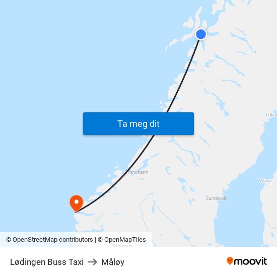 Lødingen Buss Taxi to Måløy map