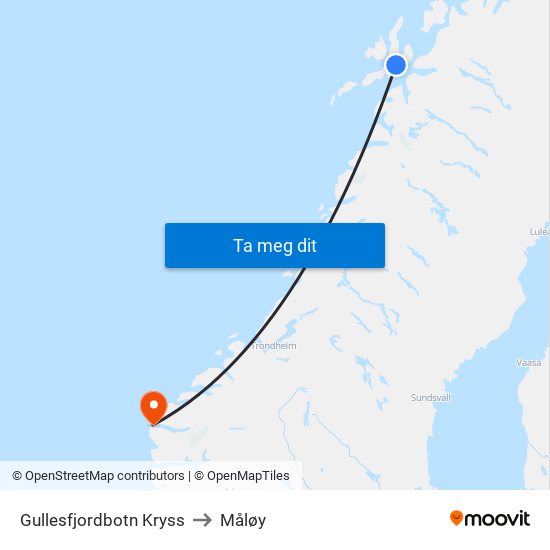 Gullesfjordbotn Kryss to Måløy map