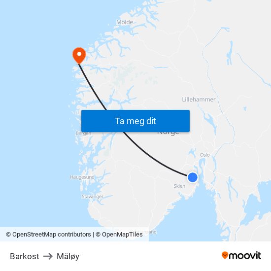 Barkost to Måløy map