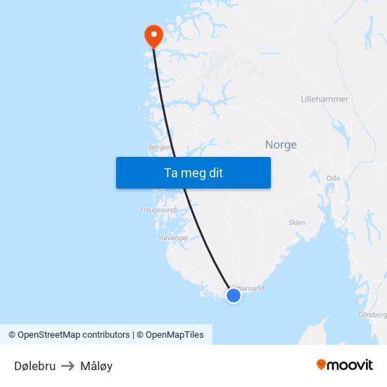 Dølebru to Måløy map