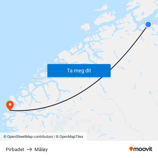 Pirbadet to Måløy map