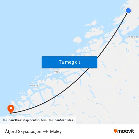Åfjord Skysstasjon to Måløy map