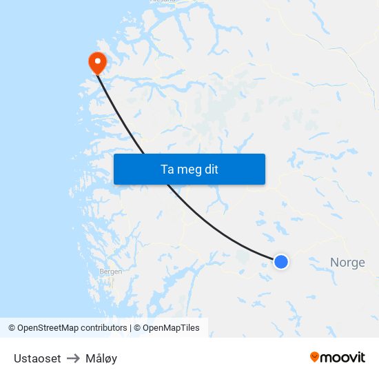 Ustaoset to Måløy map