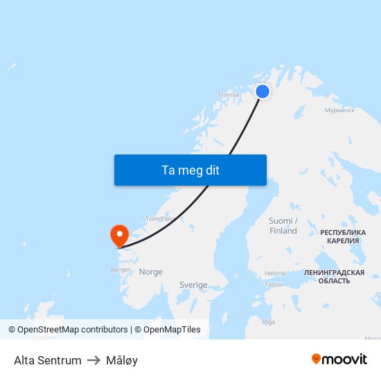 Alta Sentrum to Måløy map