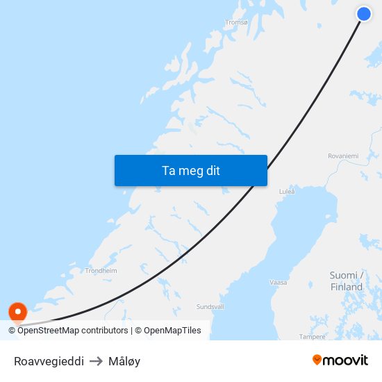 Roavvegieddi to Måløy map