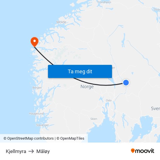 Kjellmyra to Måløy map