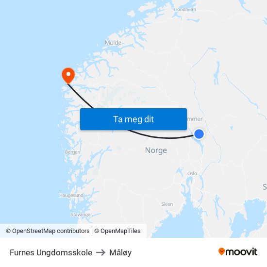 Furnes Ungdomsskole to Måløy map