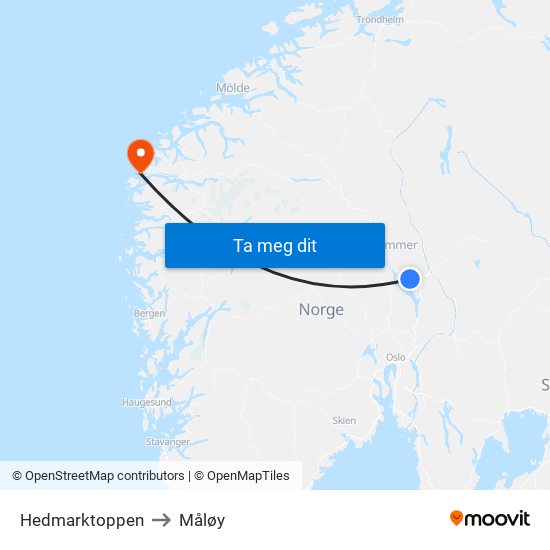 Hedmarktoppen to Måløy map