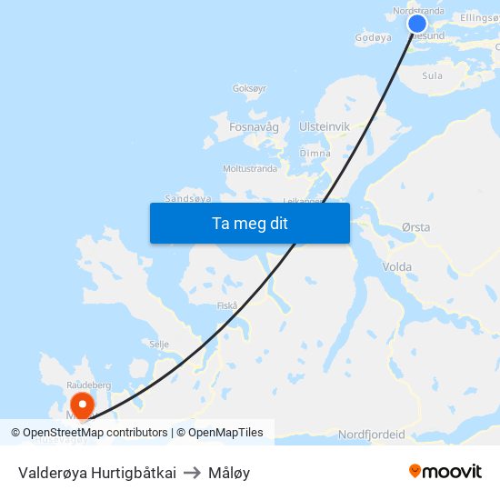 Valderøya Hurtigbåtkai to Måløy map