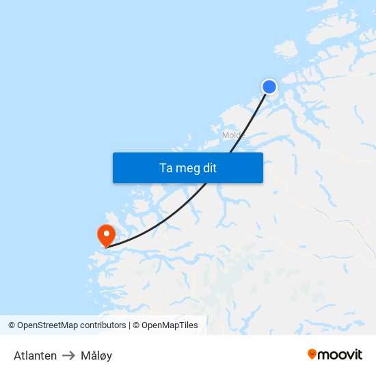 Atlanten to Måløy map