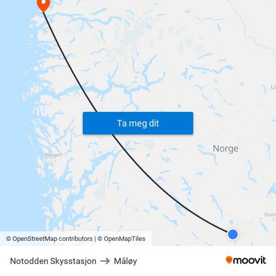 Notodden Skysstasjon to Måløy map