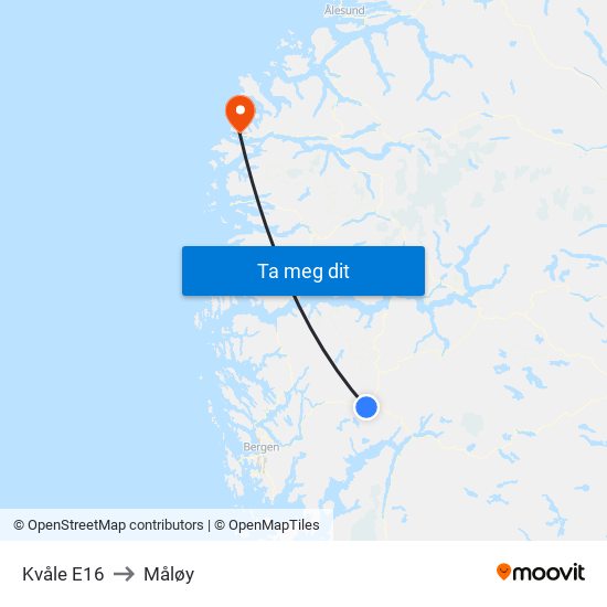 Kvåle E16 to Måløy map
