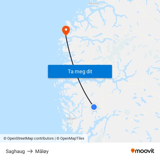 Saghaug to Måløy map