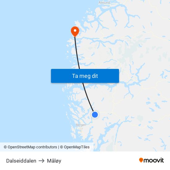 Dalseiddalen to Måløy map
