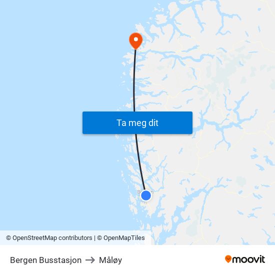 Bergen Busstasjon to Måløy map