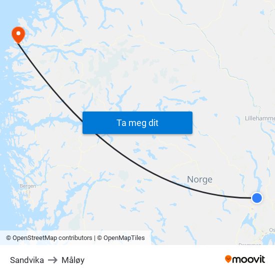 Sandvika to Måløy map