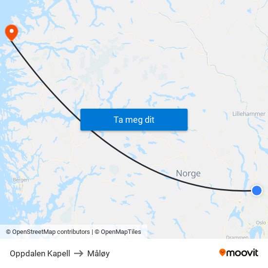 Oppdalen Kapell to Måløy map