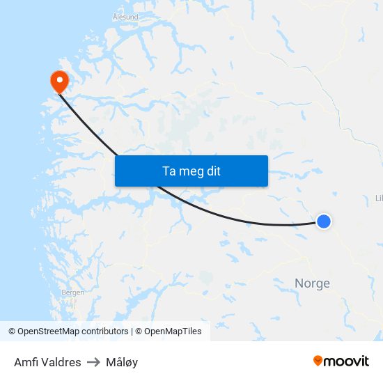 Amfi Valdres to Måløy map