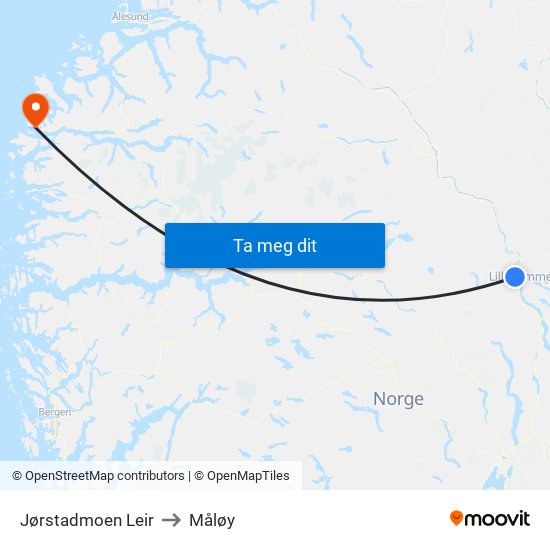 Jørstadmoen Leir to Måløy map