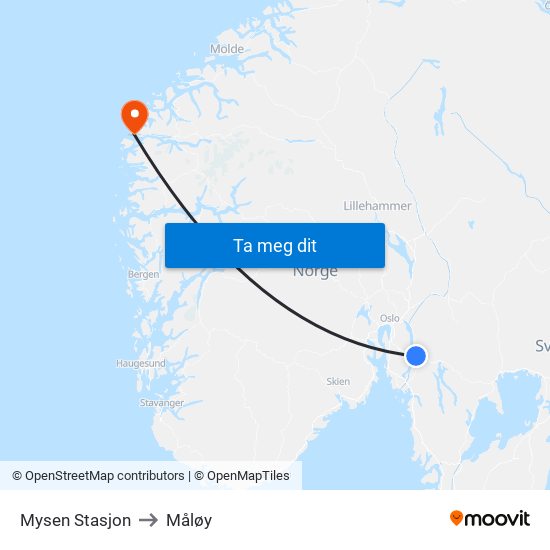 Mysen Stasjon to Måløy map