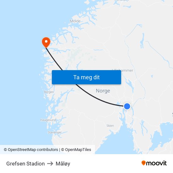 Grefsen Stadion to Måløy map