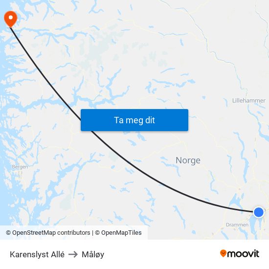 Karenslyst Allé to Måløy map