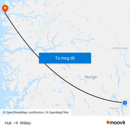 Huk to Måløy map