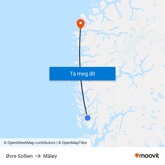 Øvre Sollien to Måløy map