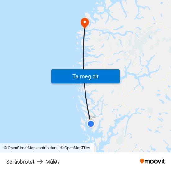 Søråsbrotet to Måløy map