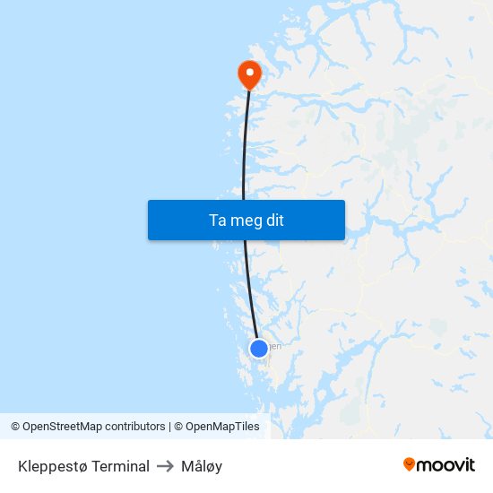 Kleppestø Terminal to Måløy map