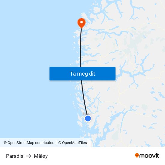 Paradis to Måløy map
