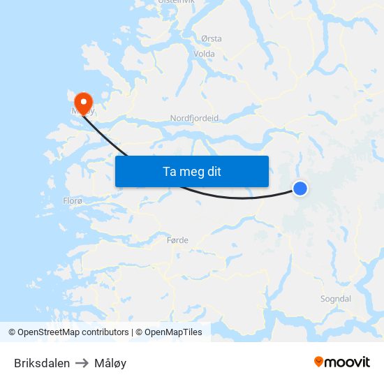 Briksdalen to Måløy map