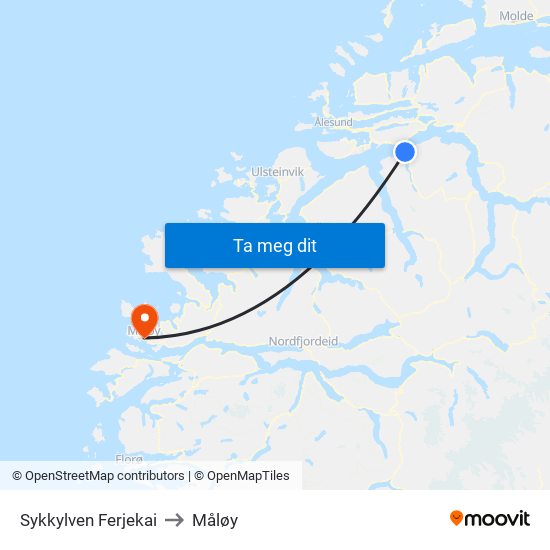 Sykkylven Ferjekai to Måløy map